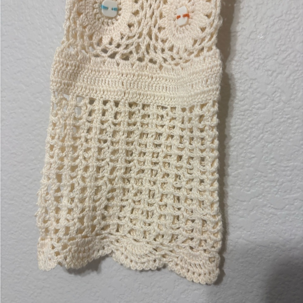 NorthStyle Cream‎ Crochet Open Knit Coastal Boho Cardigan Scalloped Edges Beaded - Picture 11 of 16
